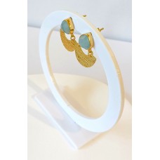 Ασημένια Σκουλαρίκια επίχρυσα - Δάκρυ με ημιπολύτιμη πέτρα aqua marine (SE35)